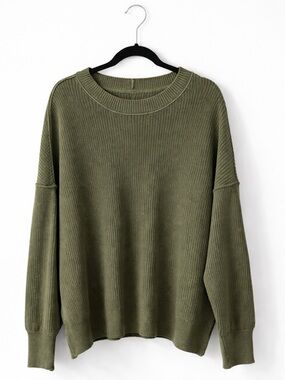 Aerie Olive Green Oversized Ribbed Crewneck Sweater Medium NWT